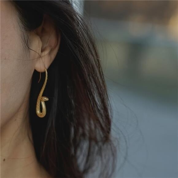 Bold Golden Cobra Snake Drop Earrings - Picture 2 of 5